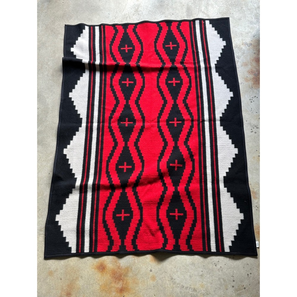 Pendleton Southwestern Wool Blanket Red Black White Geometric Made in USA
